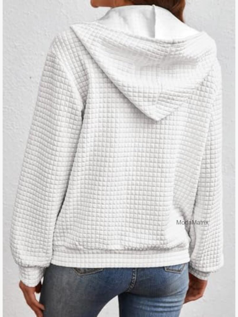 Zip Up Hoodie Oversized Waffle Sweatshirt Casual Jacket - Picture 6 of 7